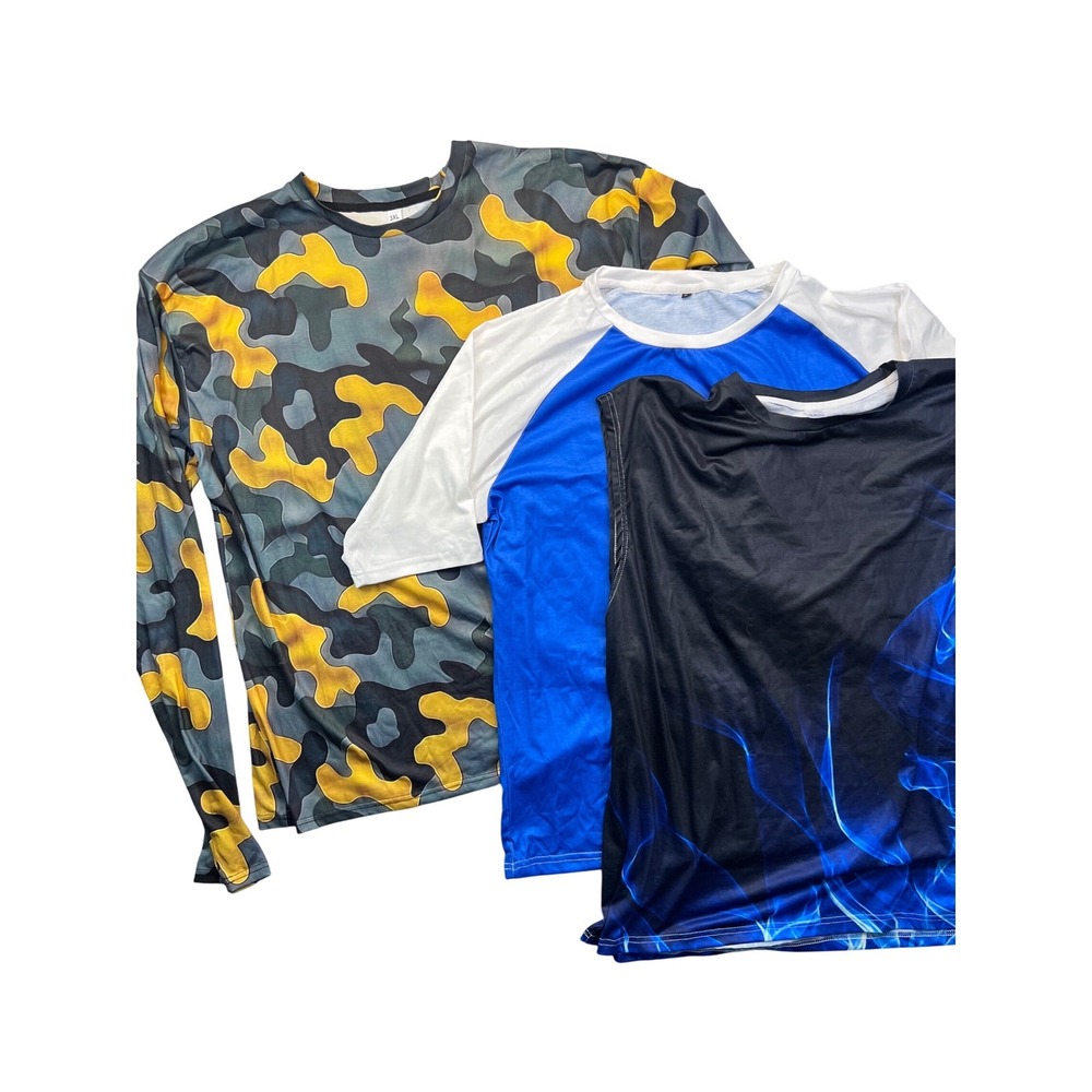 Mens 3XL Athletic Shirt Bundle Camo Long Sleeve Raglan Tee‎ Blue Flame Tank Top
